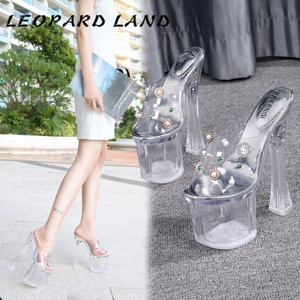 

leopard land 18 cm women club night sandals nightclub 2020 women's shoes fashion temperament super high heel crystal shoes wz, Black