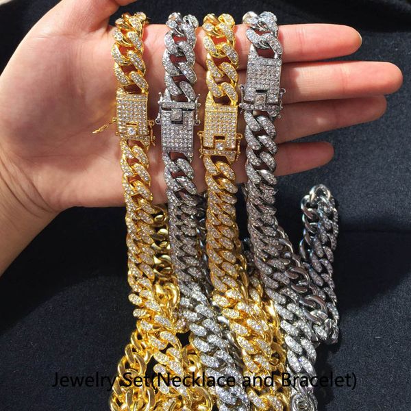 I più nuovi set di gioielli HipHop placcati in oro 18 carati con strass completi Uomo Donna MIAMI CUBAN LINK CHAIN Bracciali con collana Bling Bling ghiacciata