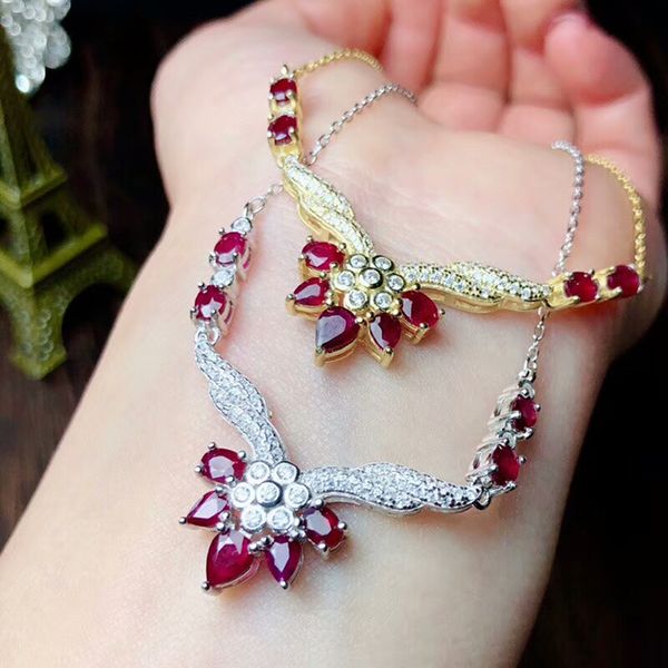 

meibapj]натуральный мьянма рубин драгоценный камень кулон ожерелье с сертификатом 925 чистого серебра красный камень ювелирные изделия для, Silver