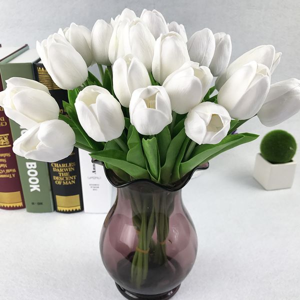 

10pcs white real touch pu tulip artificial flower wedding home decoration artificial bouquet decorative diy flower