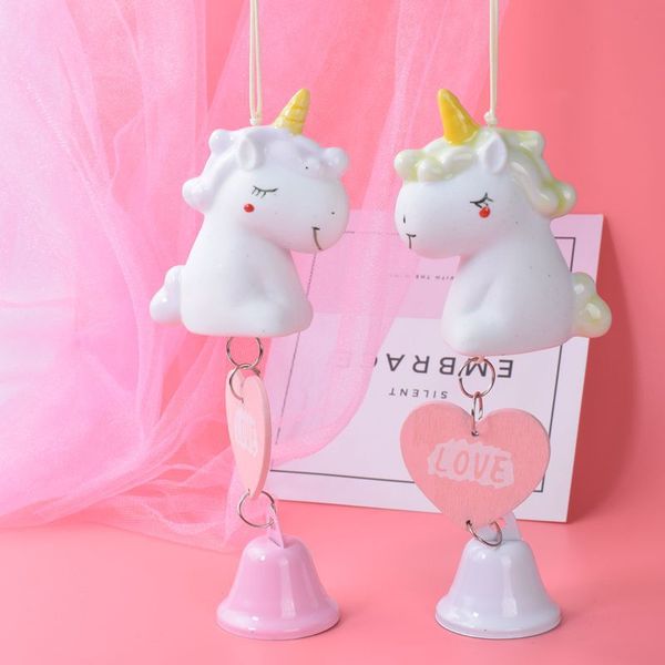 

керамические подвески единорог с колоколом колокольчиками крытого автомобиля приостанавливает орнамент windbell милого подарка кролика для д, Black