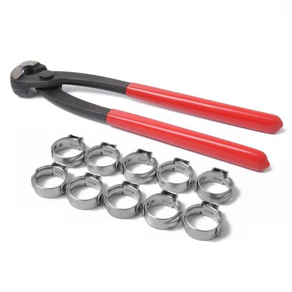 

pex cinch crimper crimping tool with 10pcs 8.8-10.5mm single ear stainless steel hose clamps tire repair tools