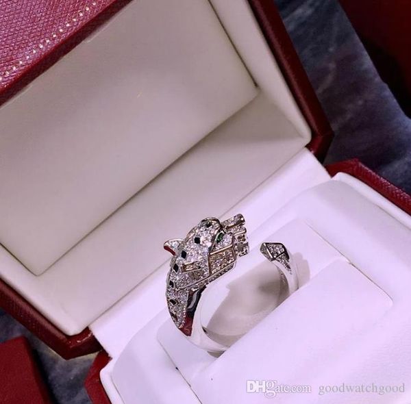 

luxury jewelry ring woman designer panthÃ¨re de c series animal leopard head open ring wedding banquet jewelry, Silver