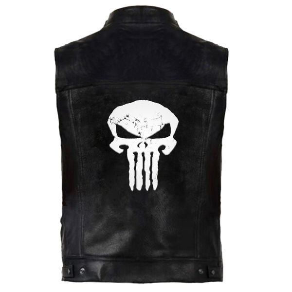 

skull hip hop pu vest men leather outerwear vests sleeveless jackets punk rock waistcoat streetwear hiphop skeleton gothic coats, Black;white