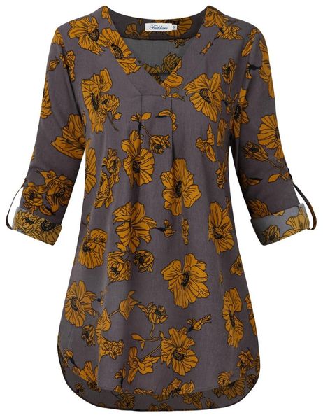 

women v neck ladies floral long sleeve loose blouse s, White