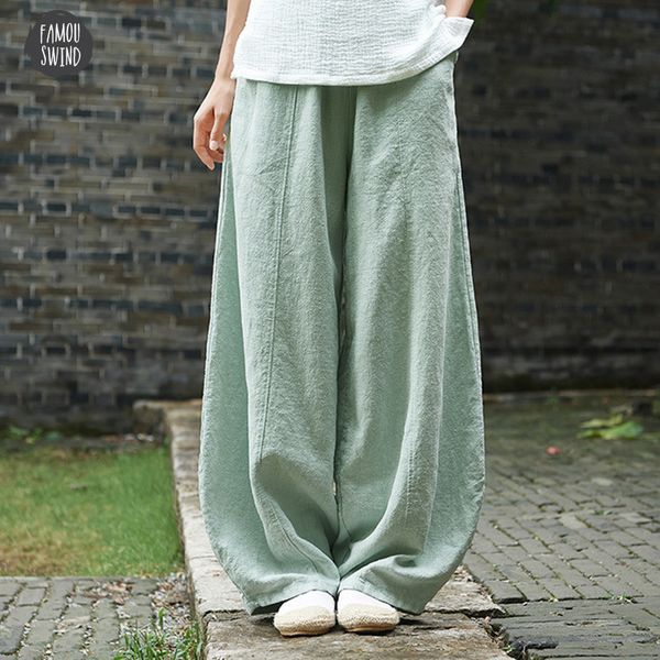 

pants solid color new pockets loose autumn women vintage elastic waist cotton linen wide leg full length pants, Black;white
