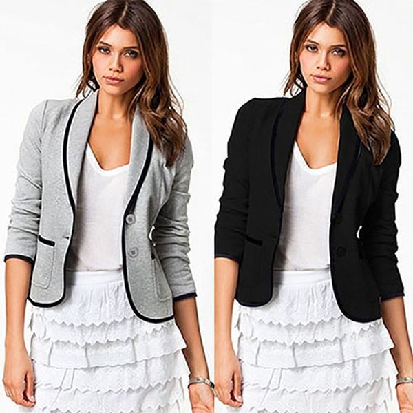 

fashion women slim button long sleeve business blazer jacket coat outwear, White;black