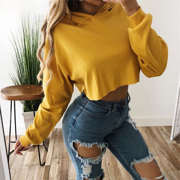 

autumn winter loose hooded sweatshirt women cropped hoodie casual solid pullover coat sudaderas mujer, Black