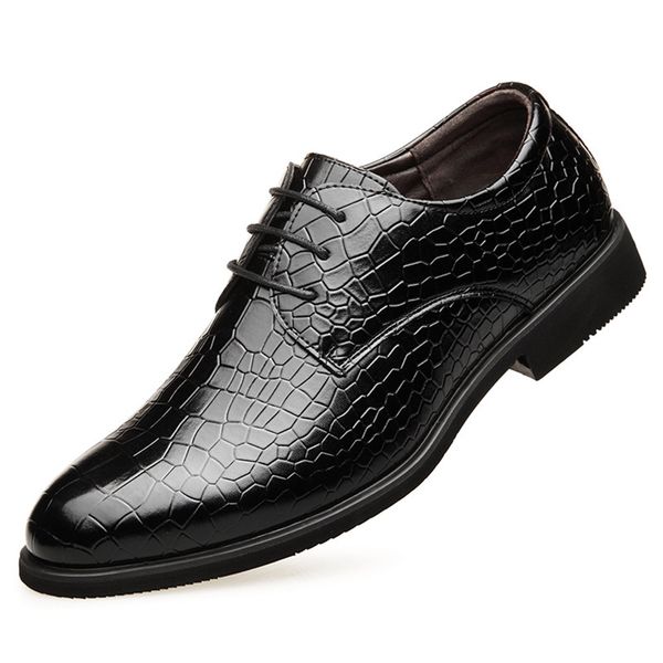

men's new crocodile business dress lace-up pointed wedding shoes, Black