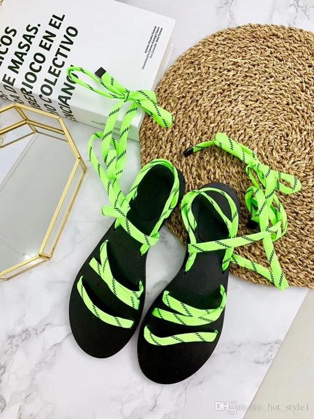 

new style woman summer brand candy color ribbon lace up flat sandals femal mixed color holidays sandals ladies multicolor bohemian sandals, Black