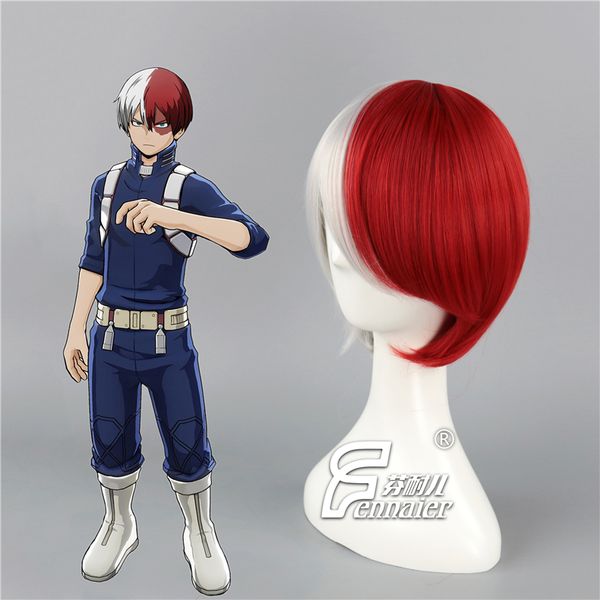 

мой герой колледжа, ошеломленный, красный и белый, цвет соответствия, короткие прямые волосы косплей парик, Black