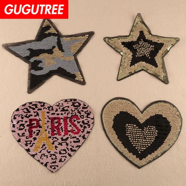 

gugutree sequins embroidery big star love hart patch animal cartoon patches badges applique patches for clothing fd-40, Black