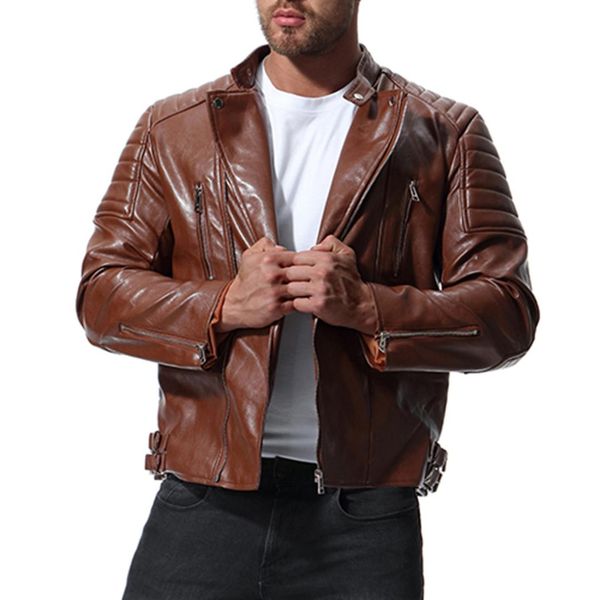 

fall 2019 men's pu leather garments fashion locomotive style lapel m-5xl plus sizes leather jacket mens two colors, Black