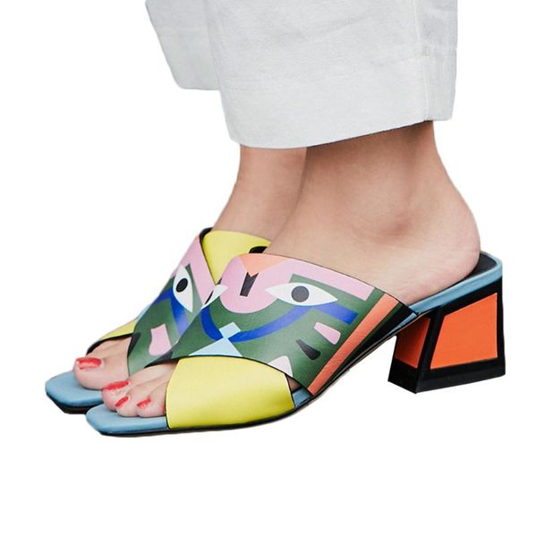 

sagace women sandals 2020 roman style printed summer fish mouth high heels square thick heel non-slip comfortable fashion shoes, Black