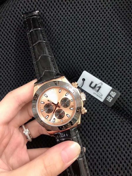 

u1 factory male wristwatch automatic mechanical 40mm dial leather strap sapphire glass mens watch, Slivery;brown