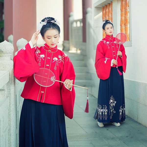 

2019 p shoot new style origional design stand collar cardigan pipa sleeve short jacket six m pendulum horse-face skirt chine, Black;red