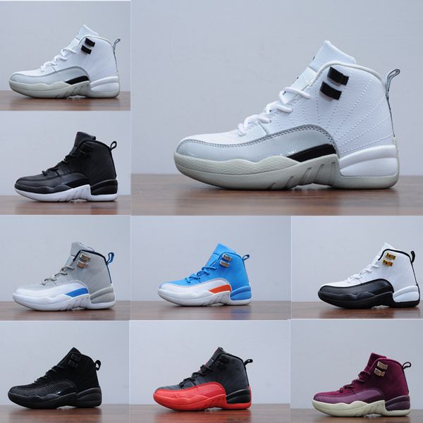 

младенческая 12s бордо flu game дети баскетбол обувь волка серого университета синих белых середин малыших кроссовки мальчики девочка дети т, Black