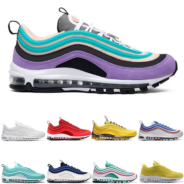 

с коробкой 97 обуви тройных белых черного lazer кроссовок og metallic gold silver пуля mens тренер женщина спорт обувь кроссовками размером, White;red