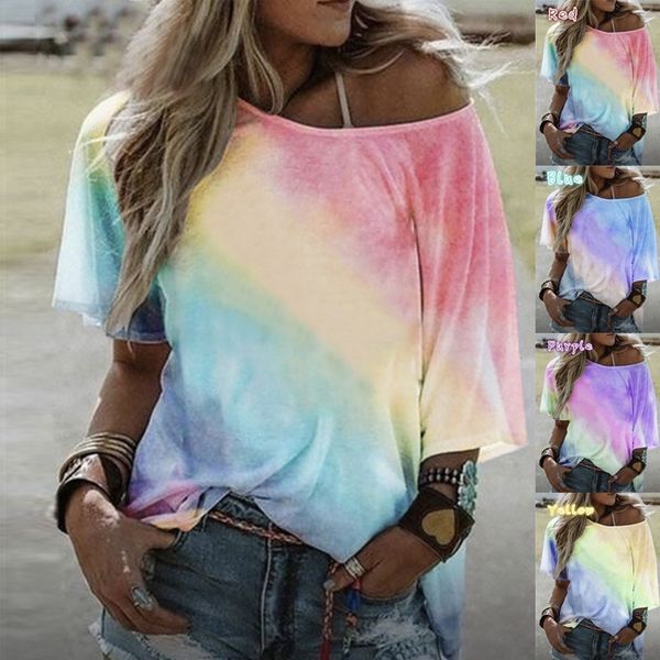 

2020 women's gradient printing loose bat 2020 t- shirt women's gradient printing loose bat shirt t-shirt, White