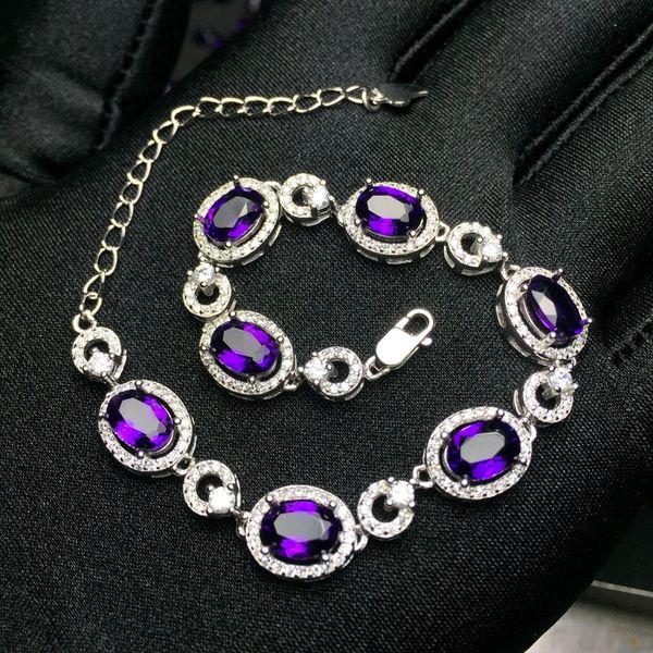 

meibapj] real natural amethyst gemstone bracelet for women 925 sterling metal bangle fine party jewelry, Golden;silver