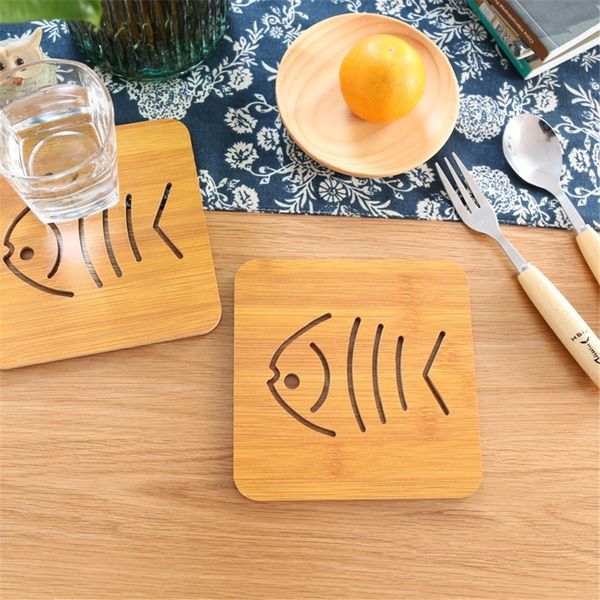 

1pc coaster pinwheel large fish bone durable cat lovely cartoon kitchen table protecting wood cup mats pads