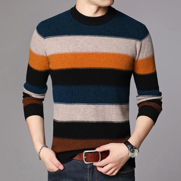 

mens 100% шерсть knit tops свитер пуловер basic o шеи для зимы осени полосатый вскользь bo24251230, White;black