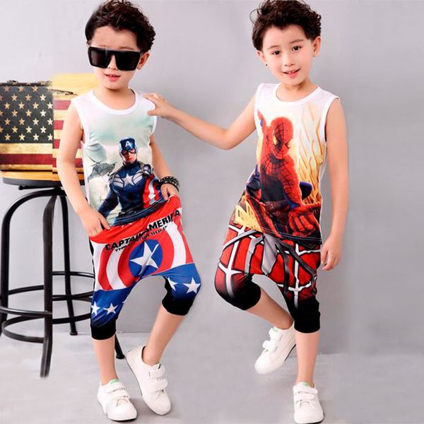 

boys clothing suit cartoon set boys toddler 3d t-shirt + pants 2 pieces children's clothes, White