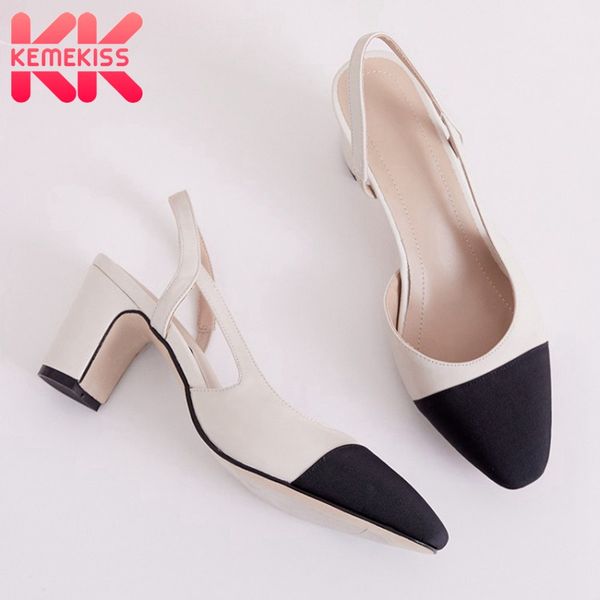 

kemekiss women sandals genuine leather high heel summer shoes woman fashion party office lady thick heel footwear size 33-40, Black