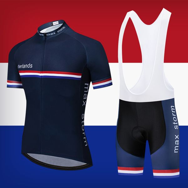 

new team netherlands blue cycling jersey customized road mountain race max storm jersey ciclismo cycling sets, Black;red