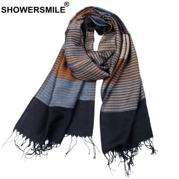 

showersmile men scarf striped tassel winter scarf for men brand acrylic men's scarves 180cm*52cm, Blue;gray