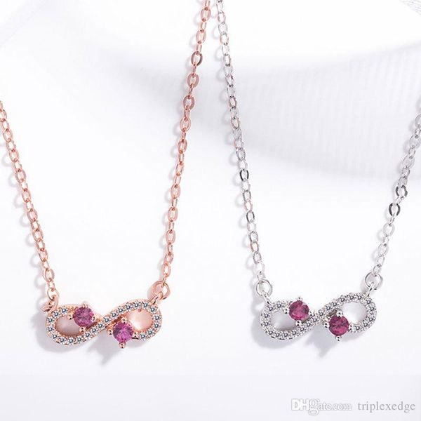

korean version of the new lucky number 8 silver plated inlaid natural crystal pendant necklace women's high-end fashion jewelry