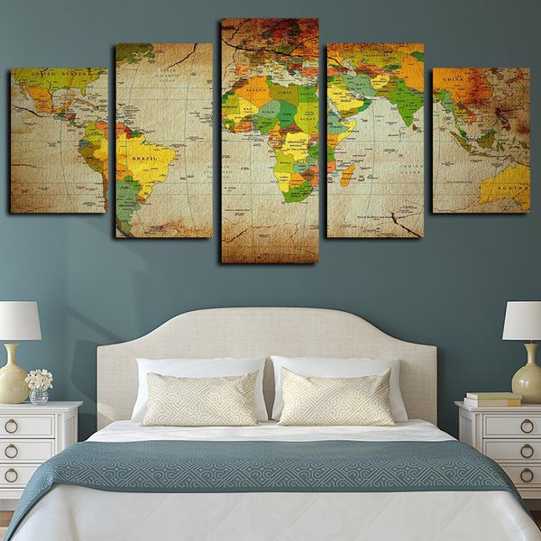 

5 panels world map group painting artworks giclee canvas wall art for home wall decor abstract poster canvas print oil painting