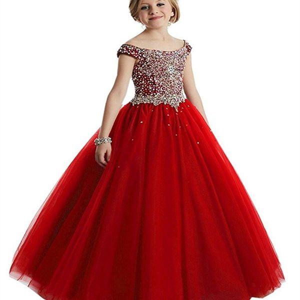 

flower girl dresses for wedding party sequined shiny sleeveless elegant princess girl formal dress first communion dress, Red;yellow