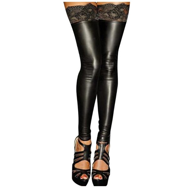 

socks & hosiery women pu leather stockings over knee stocking long boot thigh-high 2021 fashion lace patchwork black sexy, Black;white