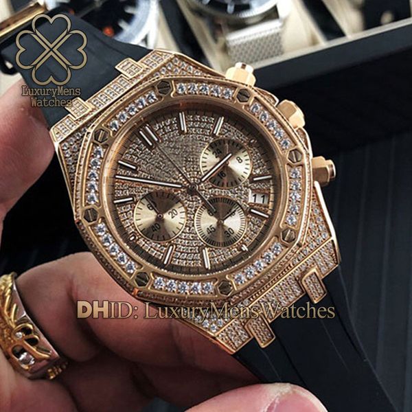 

diamond watch rose gold case crystal import japan quartz watch black rubber band multifunction men wristwatch woman designer luxury watches, Slivery;brown