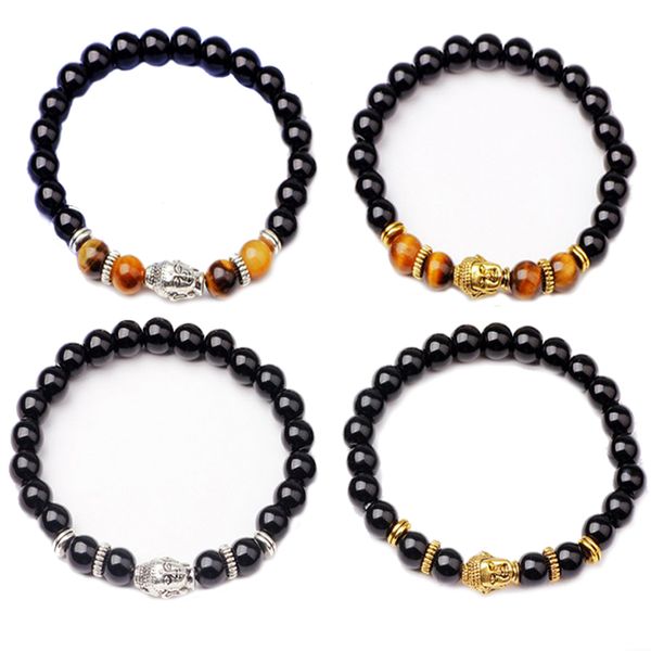 

mens vintage buddha power energy beaded stretch bracelet natural 8mm agate mala bracelet seller preferred dhl d421s, Black