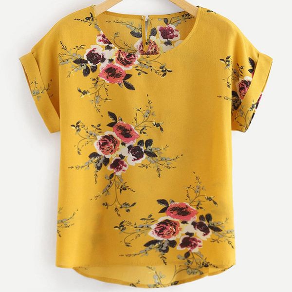 

girls 2019 women's ladies o-neck floral print short sleeve shirt pullover summer leisure fashion selling dropship@5, White