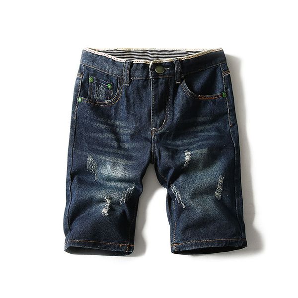 

men's denim shorts 2019 summer thin section five pants men's casual breeches hole large size knee length pants men short jeans, Blue