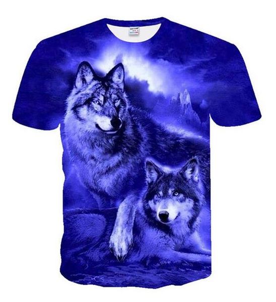 2020 Verão Novos Homens T-Shirt Marca Manga Curta Personalizado 3D Star Céu Dossel Fluorescente Lobo Lobo Novidade T-shirt Cool Masculino T-Shirts
