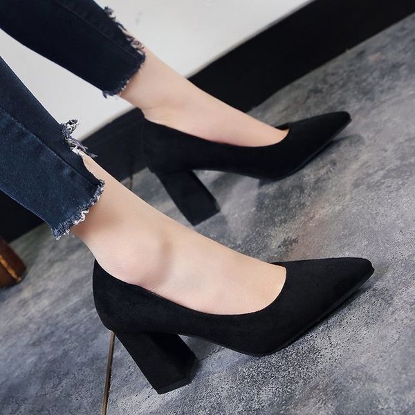 

ladies thick high heel shoes women ankle platform heeled pumps brand female stylish heels footwears w32-28, Black