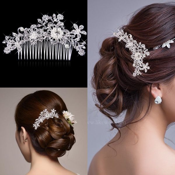 

1 pc simulated pearl rhinestones wedding hair comb women crystal hair jewelry handmade bride headdress accessories 8c0068