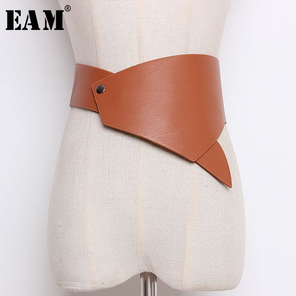 

eam] 2019 new spring summer black pu leather brief personality irregular design wide belt women fashion tide all-match jo620, Black;brown