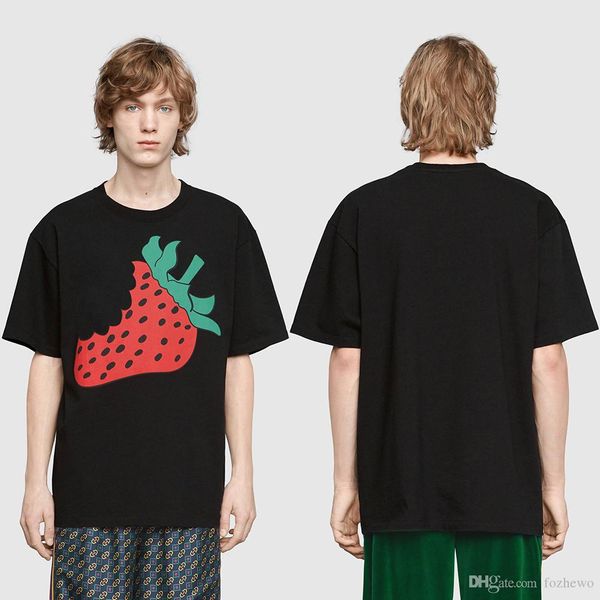 

new fashion mens designer t shirts men short sleeve t-shirt with logo strawberry print women t-shirt male 100% cotton tees, White;black