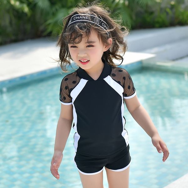 

girl two pieces swimsuit for springs girl black gauze swimsuit toddler baby short sleeve sunproof swimwear kids