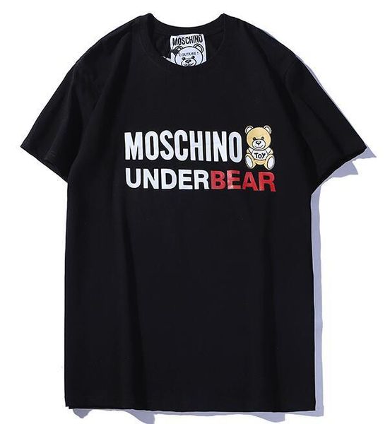 

2019 new tee black mosc men women letter logo toy bear print t-shirt short sleeve o-neck t-shirt wholesale s-xxl, White