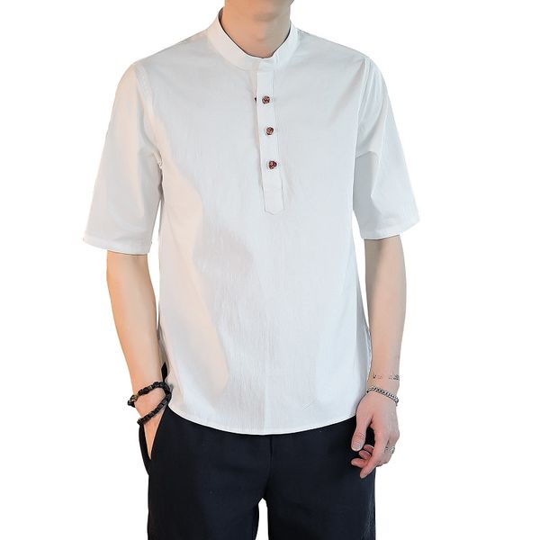 

pullover shirt men 2019 mens summer shorts sleeve shirts men brand soft pure cotton slim fit chinese style linen tee shirts 3xl, White;black