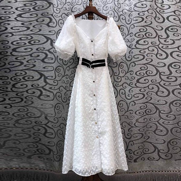 

petit bourgeois, low-cut lantern sleeve high waist dress women's summer wear europe and the united states 2020 new style temperament dress s