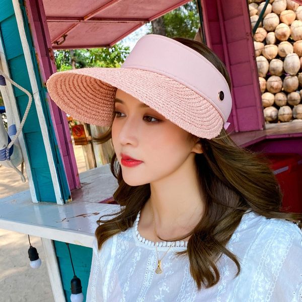 

female summer sun all-match fashionable beach hat travel lafite sun hat, Blue;gray