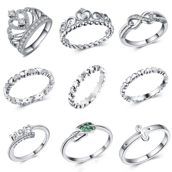

modyle fashion crystal silver color ring for women flower love heart crown finger rings cocktail part brand ring jewelry, Golden;silver