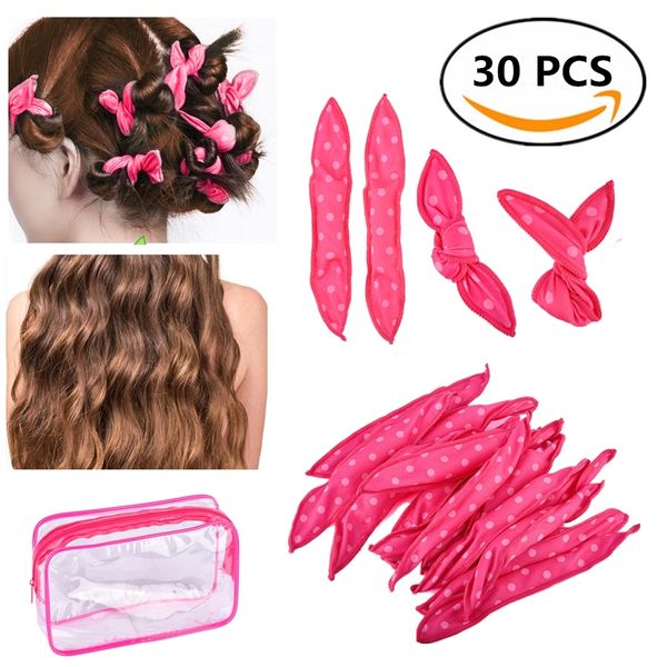

30pcs magic hair rollers soft sponge wire hair curler foam diy hairstyle care hair styling beauty tool for women with travel bag